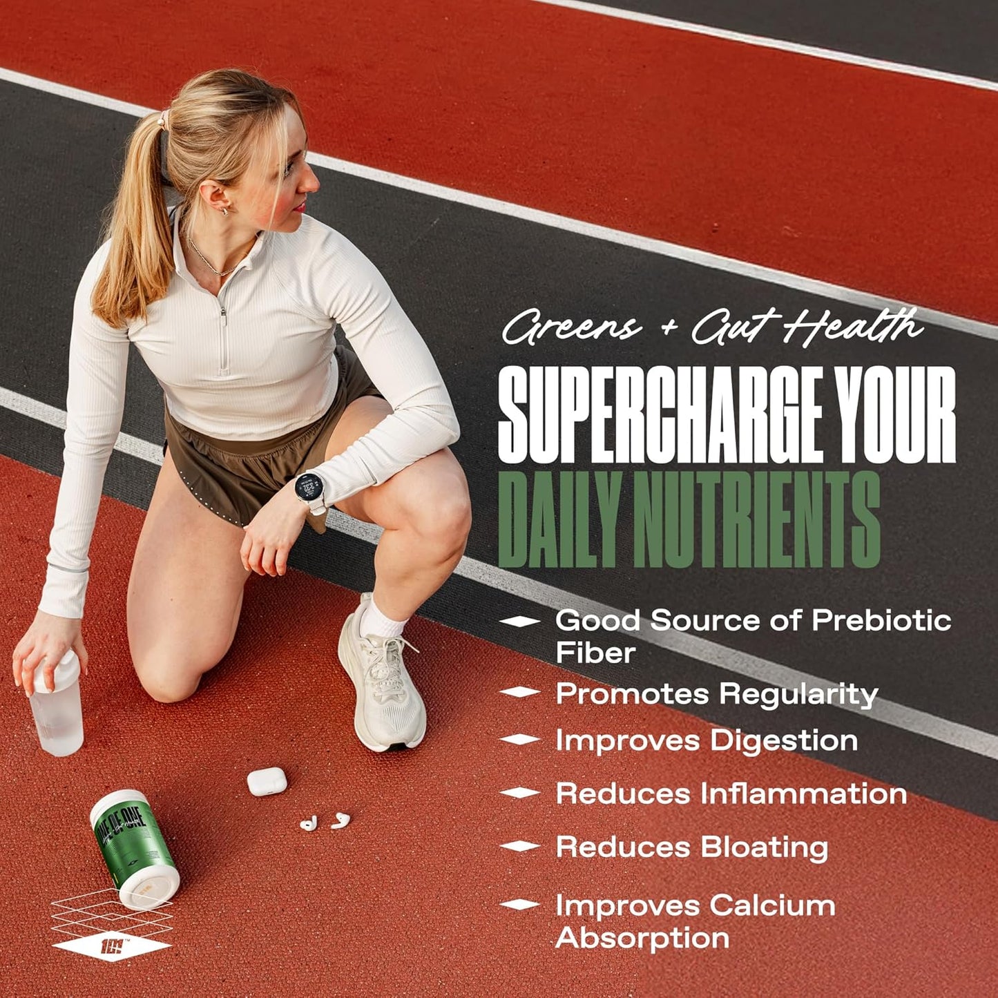 ONE of ONE Greens & Gut Health – Superfood Greens Powder with Prebiotics, Probiotics & Digestive Enzymes for Gut Health, Immunity & Energy, No Artificial Sweeteners - Pineapple, 30 Serving