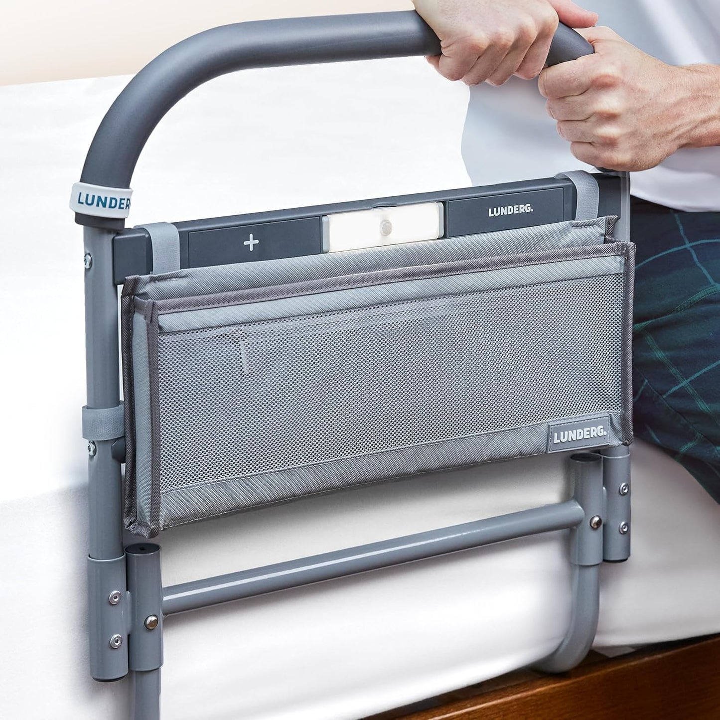 Lunderg Large Bed Assist Rail for Seniors with Motion-Activated Light & Storage Pocket - Easy to Install Bed Rails for Elderly Adults Safety & Post-Surgery - Helps Reduce Falls & Support Independence