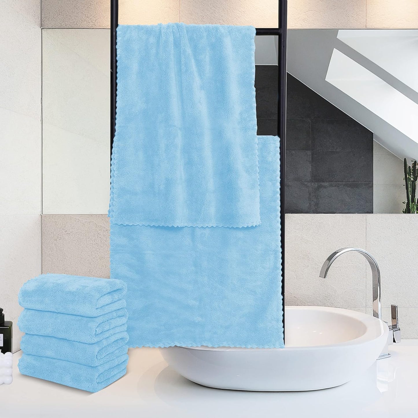 MOONQUEEN 18 Pack Premium Hand Towels - Quick Drying - Microfiber Coral Velvet Highly Absorbent Towels - Multipurpose Use as Hotel, Bathroom, Shower, Spa, Hand Towel 16 x 28 inches (Aquamarine)
