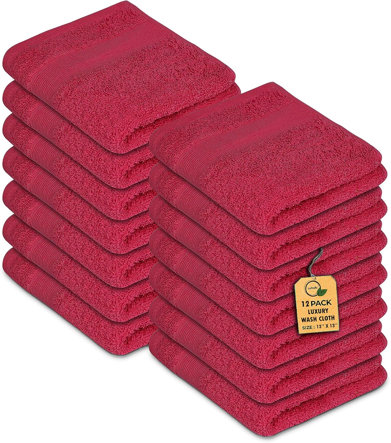 Premium Wash Cloths Pack of 12 (13" x 13") 100% Ring Spun Cotton | Luxury Washcloths | Ultra Soft Face Towels | Highly Absorbent Wash Cloths for face (Burgundy)