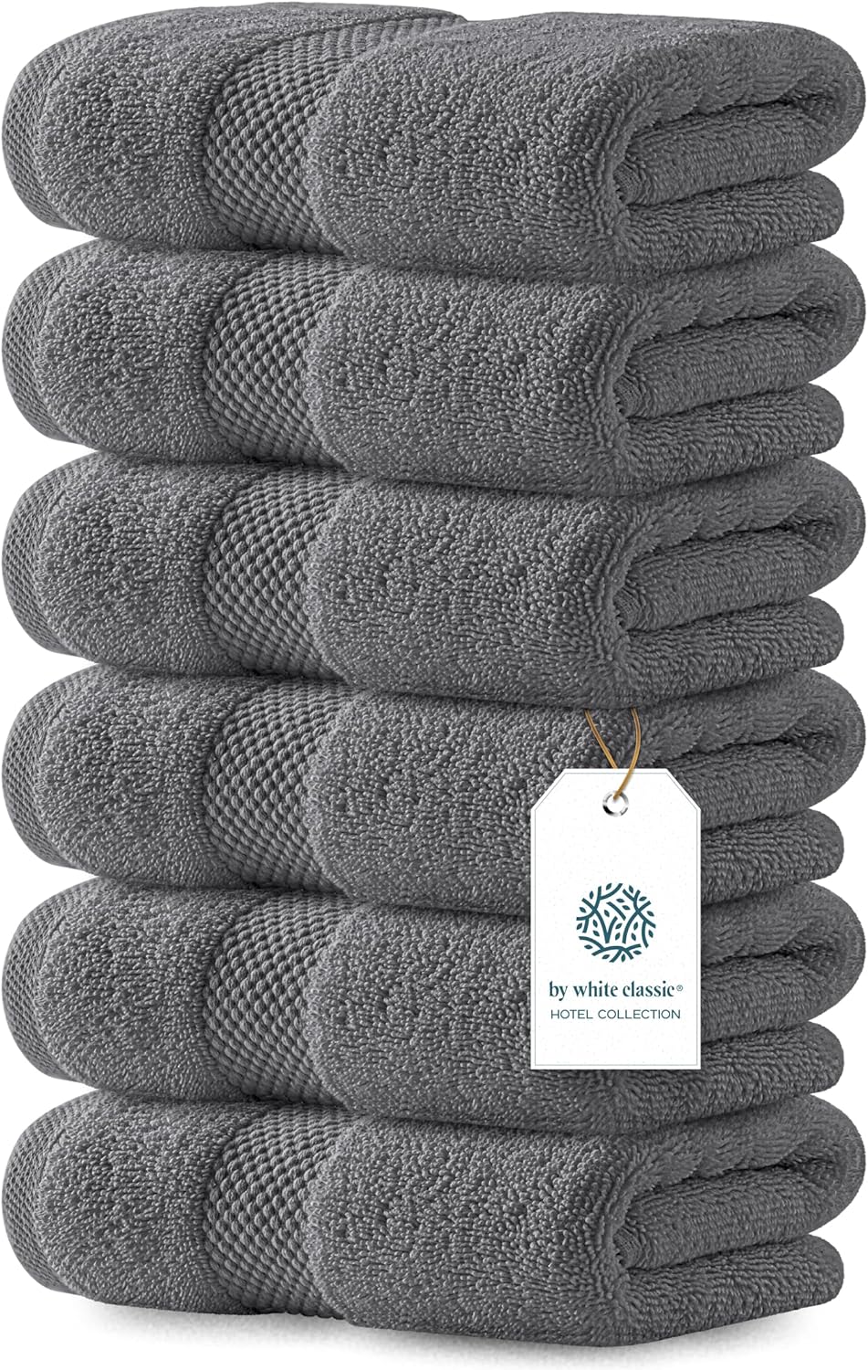 White Classic Luxury Dark Gray Hand Towels - Soft 100% Turkish Cotton | Highly Absorbent Hotel spa Bathroom Towel Collection | 16x30 Inch | Set of 6
