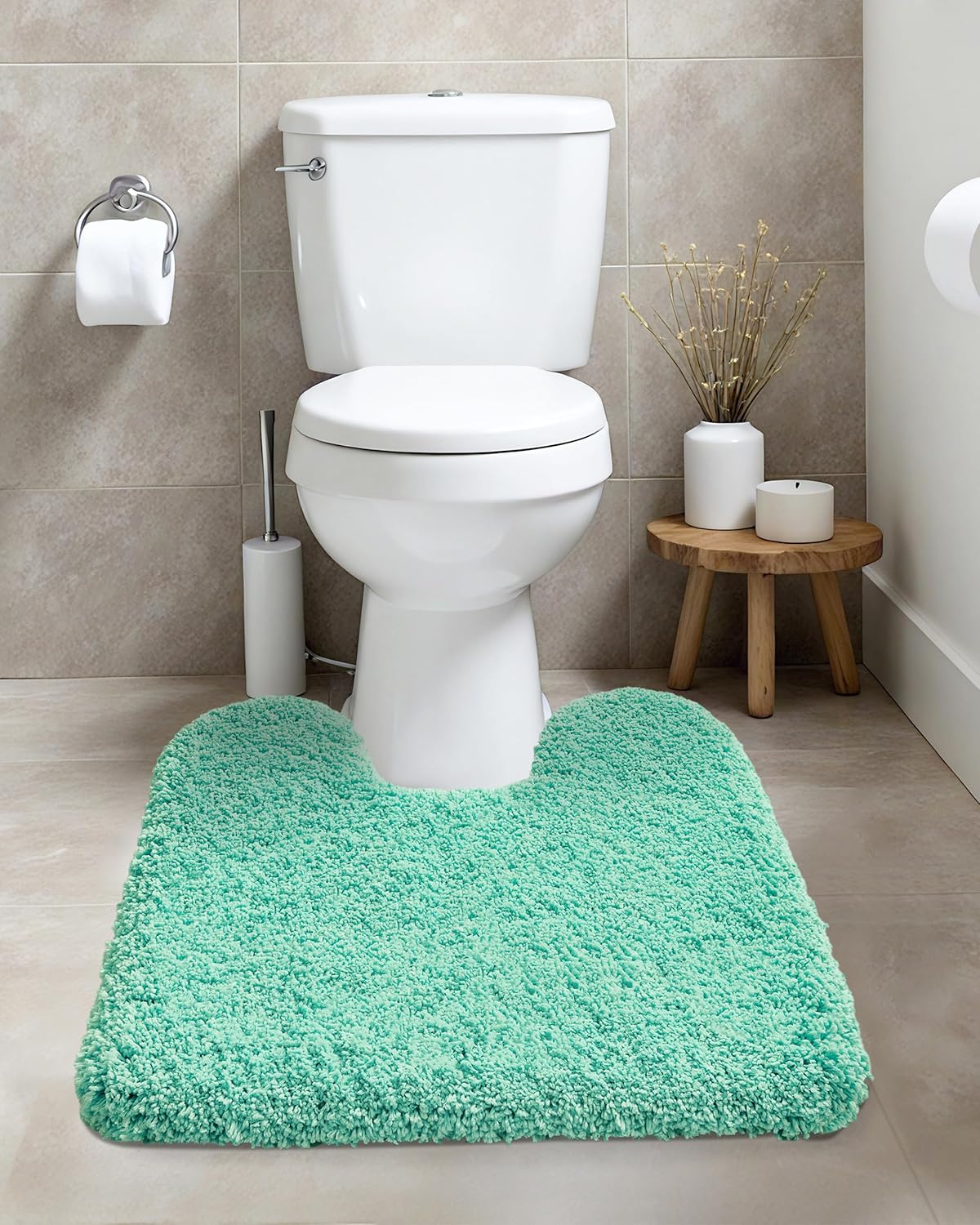 ILANGO Spa Blue Toilet Rugs U Shaped 22" × 24" Non Slip & Super Absorbent Extra Thick Soft, Washable Bath Mats for Bathroom Floor, Microfiber Plush Shaggy Contour Bath Rugs for Toilet,Dry Quick