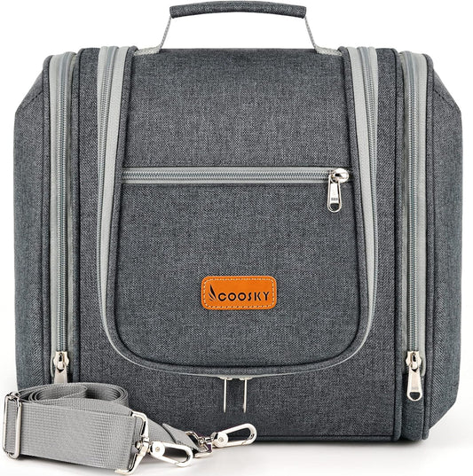 Hanging Toiletry Bag for Women & Men, Cruise Ship Travel Essentials, Holds Full Size Shampoo, with Dry and Wet Separation Cosmetic Bag, Makeup Organizer Bag, Bathroom Water-resistant Bag, Grey