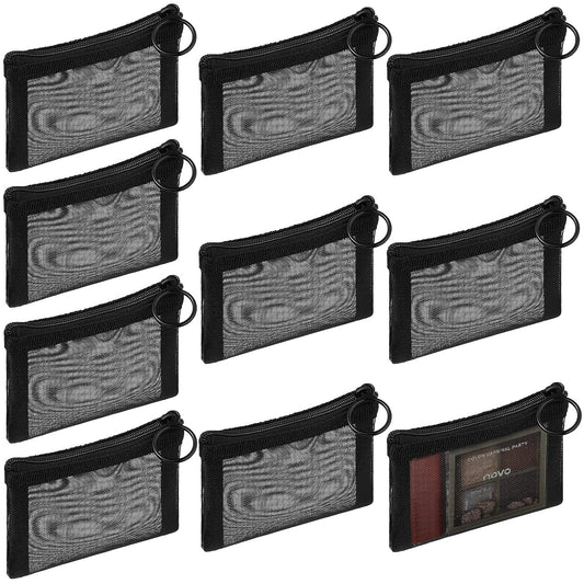 Frienda 10 Pcs Small Mesh Bags with Zipper Mini Zipper Mesh Bags Nylon Cosmetic Coin Purse Pouches Portable Reusable Storage Pouch with Keychain for Women Home Travel(3 x 4 Inch,Black)