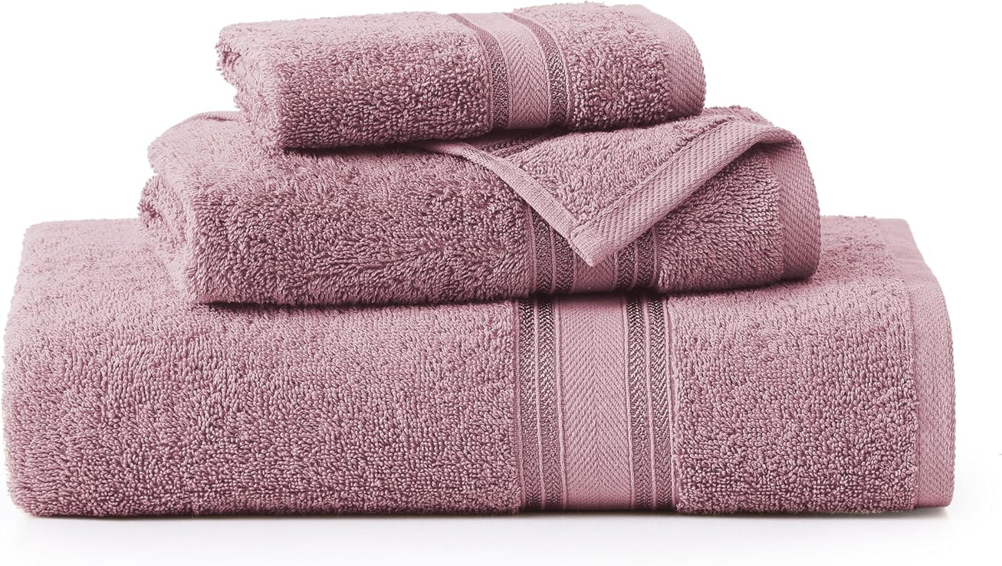 LANE LINEN Luxury Bath Towels Set - 3 Piece Set, 100% Cotton Bathroom Towels, Zero Twist, Quick Shower Towels, Absorbent Bath Towel, Soft, 1 Bath Towel, 1 Hand Towel, 1 Wash Cloths - Wishful Mauve