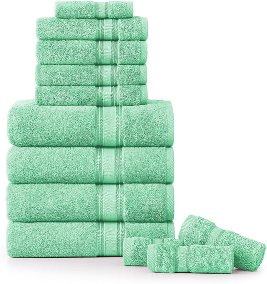 LANE LINEN Luxury Bath Towels Set - 12 Piece Set, 100% CottonBathroom Towels, Zero Twist, Shower Towels, Extra Absorbent Bath Towel, Super Soft, 4 Bath Towels, 4 Hand Towels, 4 Wash Cloths - Aqua Sky