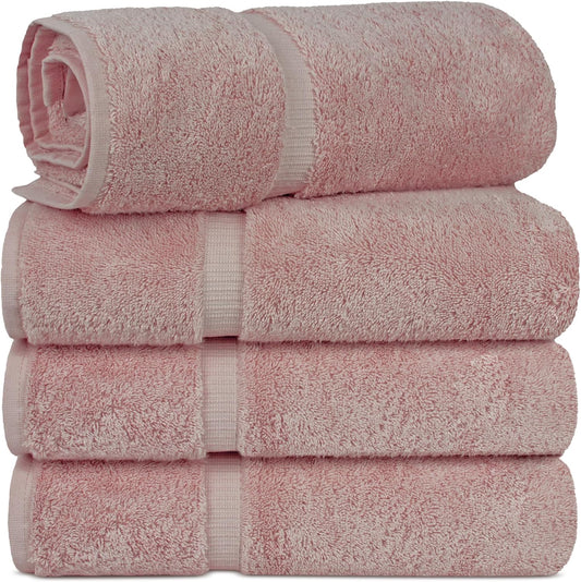 Chakir Turkish Linens | Hotel & Spa Quality 100% Cotton Luxury Turkish Towels | Soft & Absorbent (30x60 Inches Extra Large Bath Towels, Set of 4 - Pink)