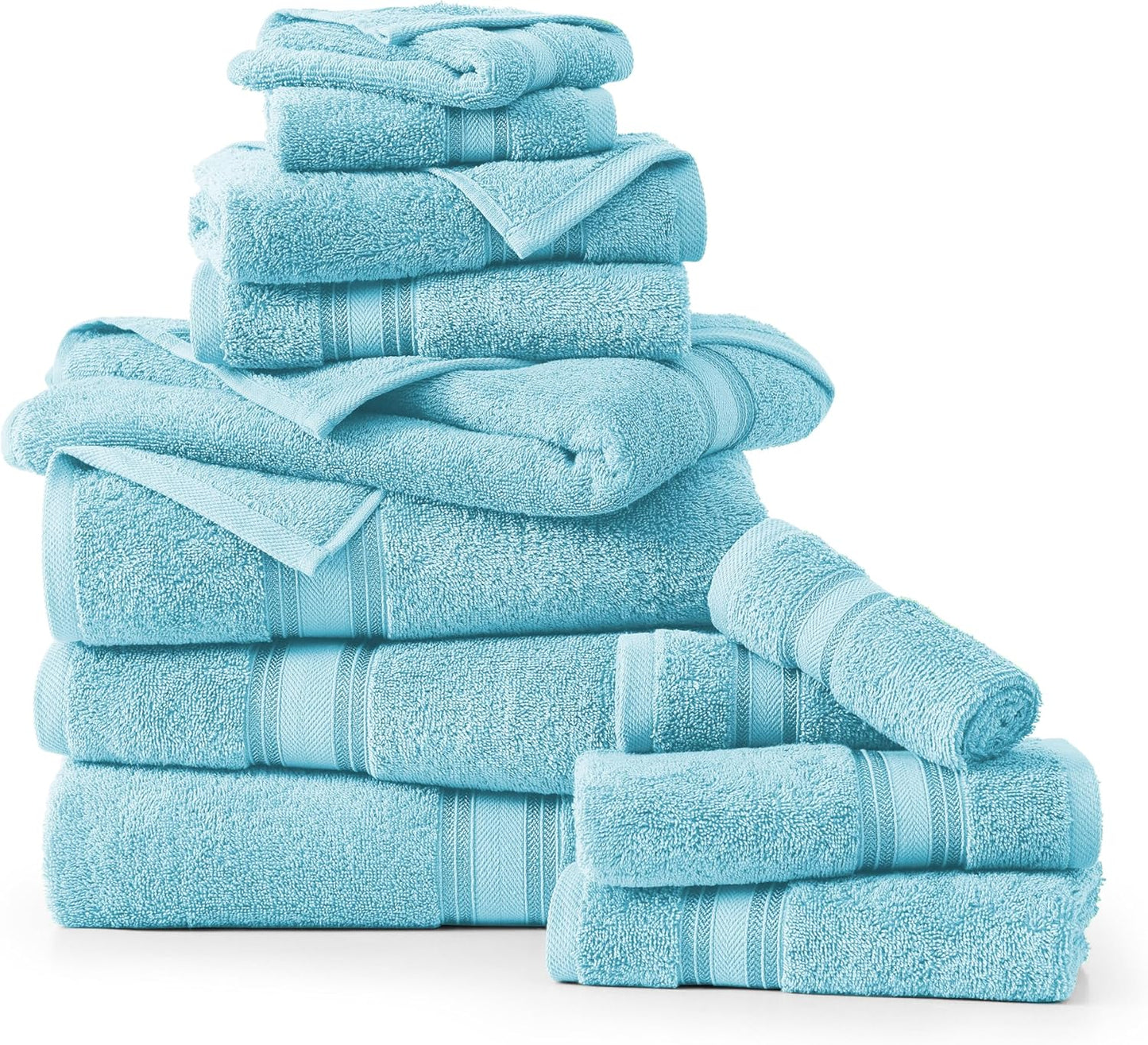 LANE LINEN Luxury Bath Towels Set - 12 Piece, 100% Cotton, Zero Twist, Super Soft & Absorbent, Includes 4 Bath Towels, 4 Hand Towels, 4 Washcloths - Blue