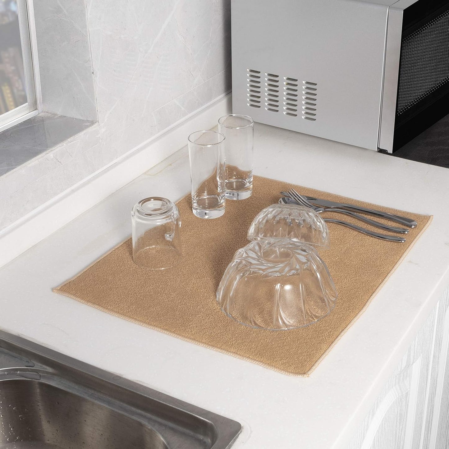 Absorbent, Reversible Microfiber Dish Drying Mat for Kitchen, 16 Inch x 18 Inch