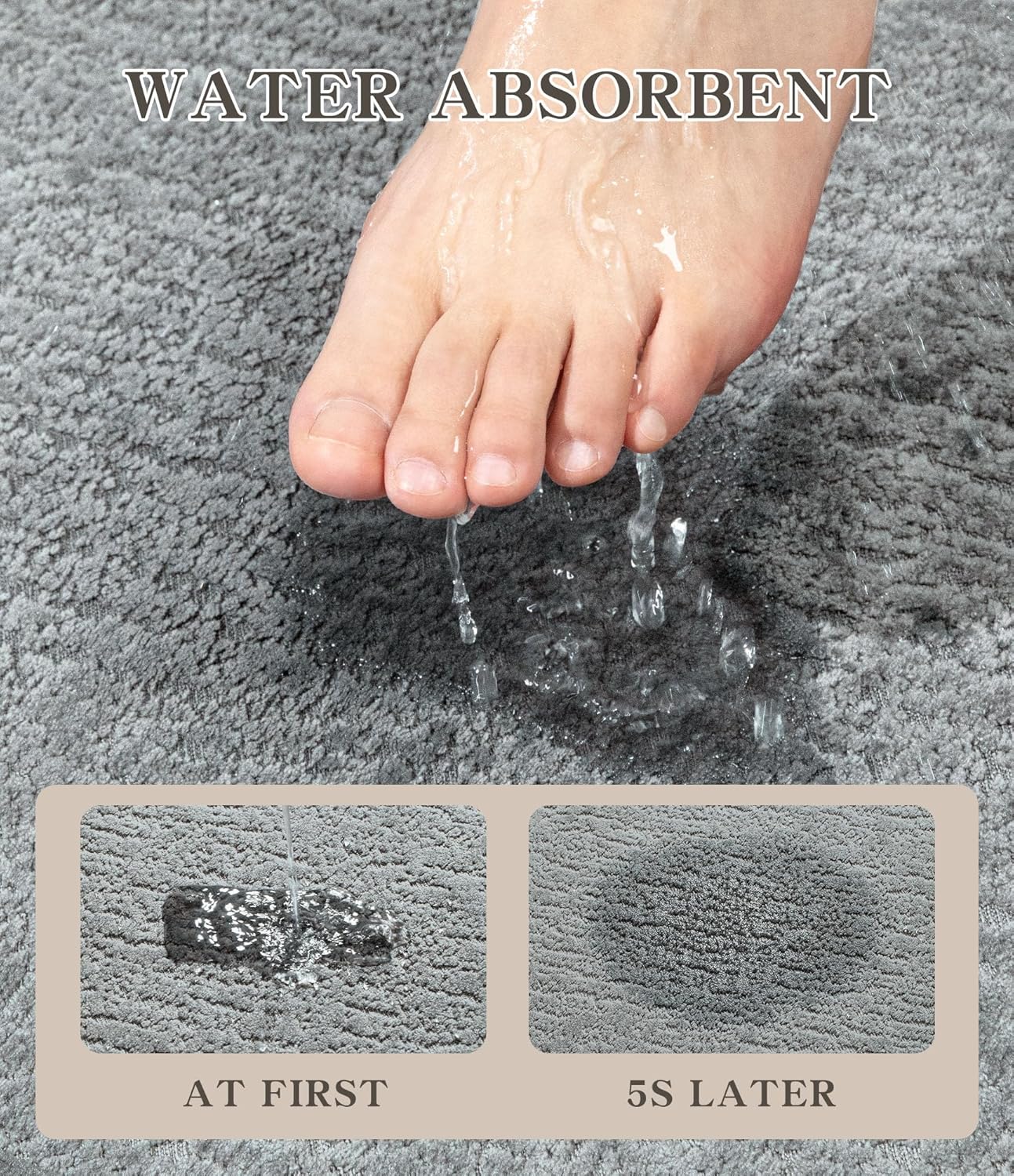 chakme Bathroom Rugs Mat 24x17, Ultra Thin Non Slip Bath Mat Small Quick Dry Absorbent Bath Mat for Bathroom Floor, (Light Grey, 24"x17")