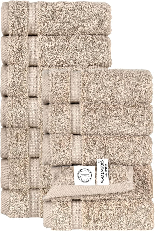 SALBAKOS 100% Turkish Cotton Washcloth Set of 12 13x13 inch | Heirloom Quality | Hotel & Spa Collection | Ultra Soft, Super Absorbent, Washcloth Towels | Made in Turkey (Ivory, 12 Washcloths)