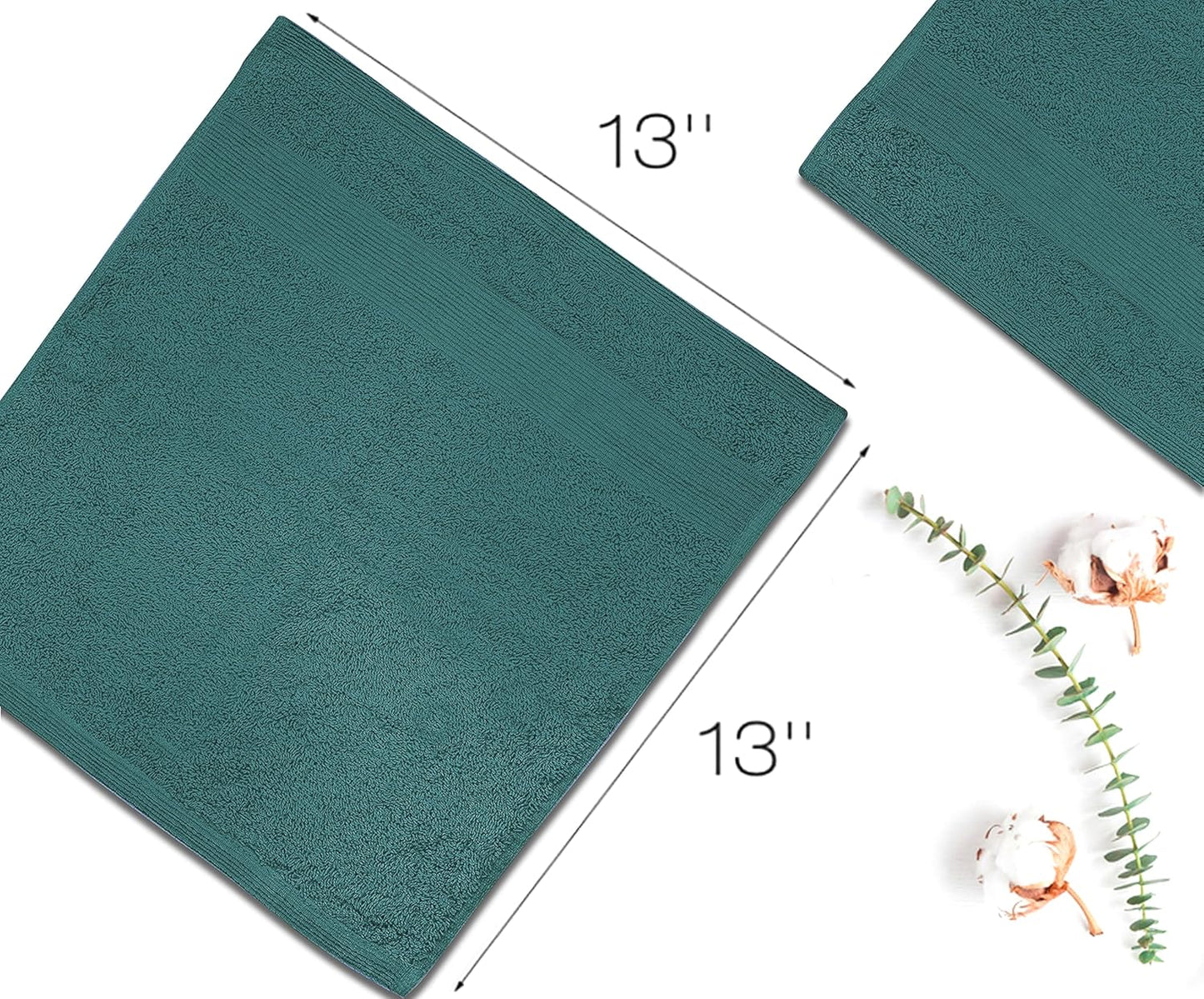 Premium Wash Cloths Pack of 12 (13" x 13") 100% Ring Spun Cotton | Luxury Washcloths | Ultra Soft Face Towels | Highly Absorbent Wash Cloths for face (Teal)