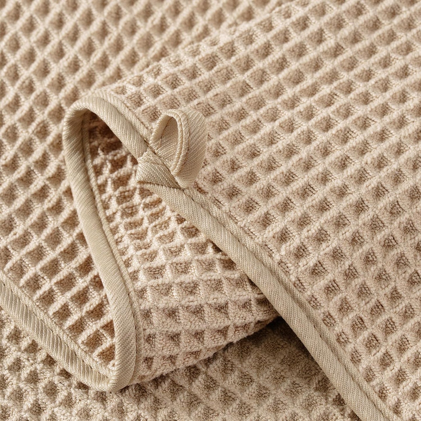 New Microfiber Waffle Bath Towels, 2 Pieces, Oversized, Soft, Absorbent, Fast Drying, Lint Free (Beige)