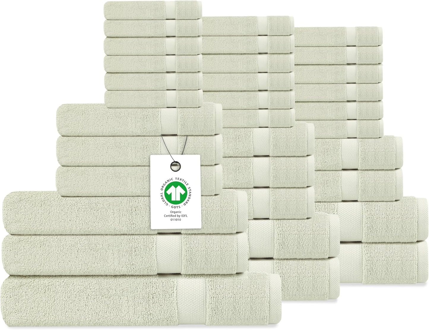 Delara Organic Cotton Luxuriously Plush Bath Towel 33 Piece Set|GOTS & Oeko-TEX Certified|Premium Hotel Quality Towels|Feather Touch Technology|650 GSM Long Staple|Soft, Quick Dry & Ultra-Absorbent