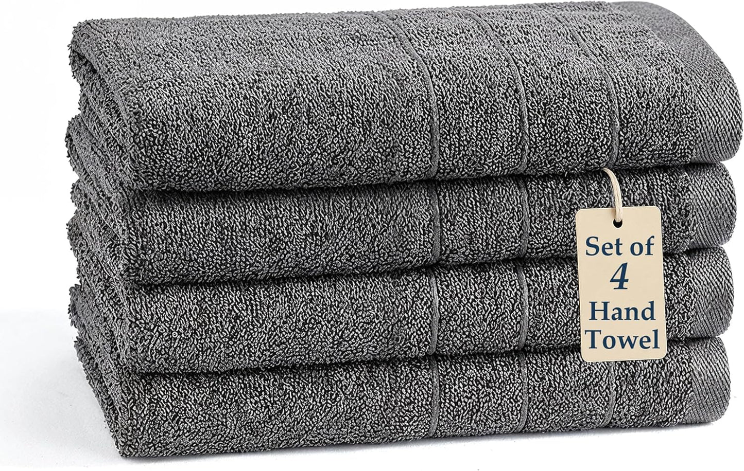 Casa Platino 100% Mercerized Cotton Hand Towels for Bathroom (16"x28") - Spa & Hotel Quality - Ring Spun - Quick Dry, Soft & Absorbent Bath Hand Towel Set of 4 - Pet Friendly, Pre Shrunk - Cool Grey
