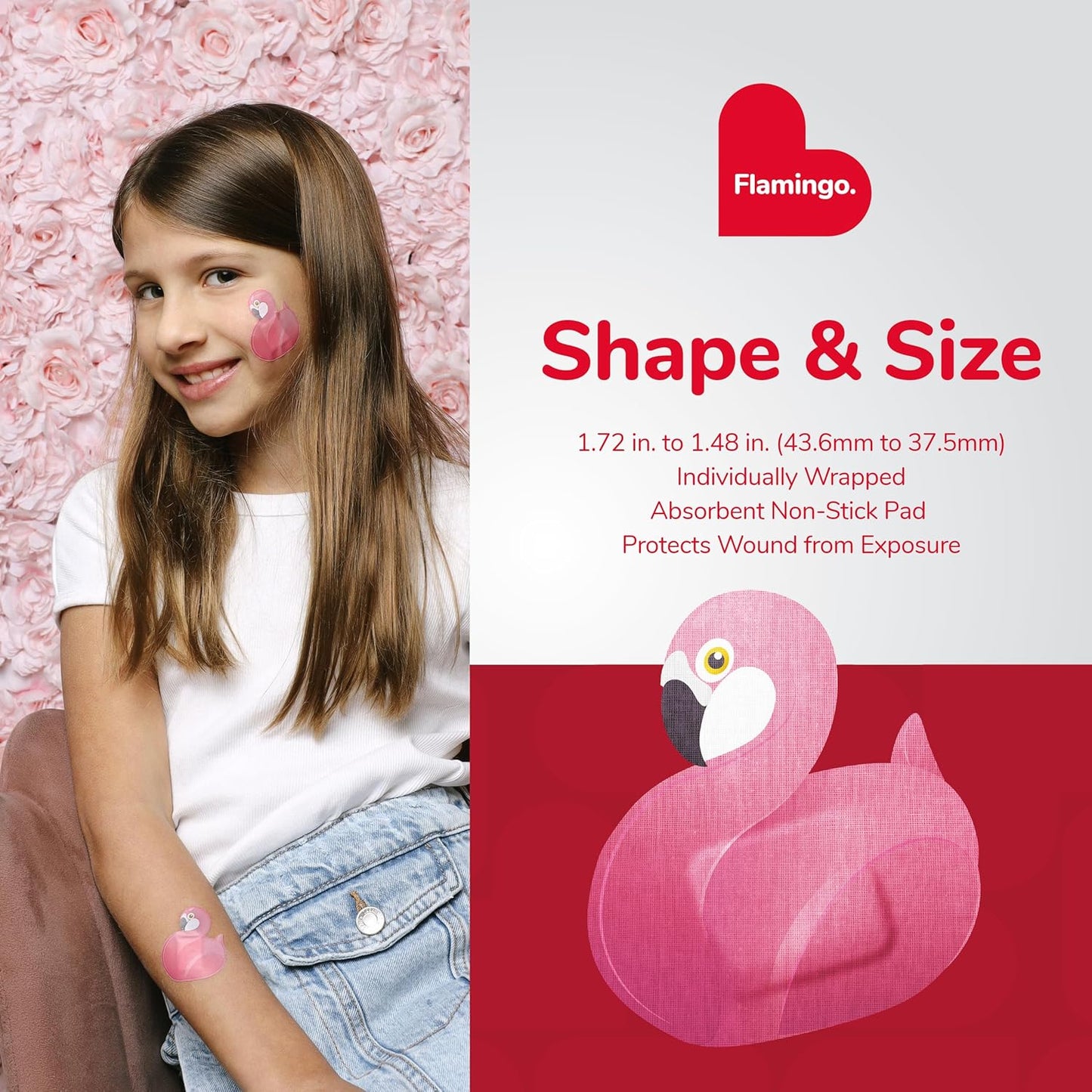 BioSwiss Kids Bandages, Flamingo Shaped Self Adhesive Bandage Set, Latex Free, Sterile Wound Care, 24 Count