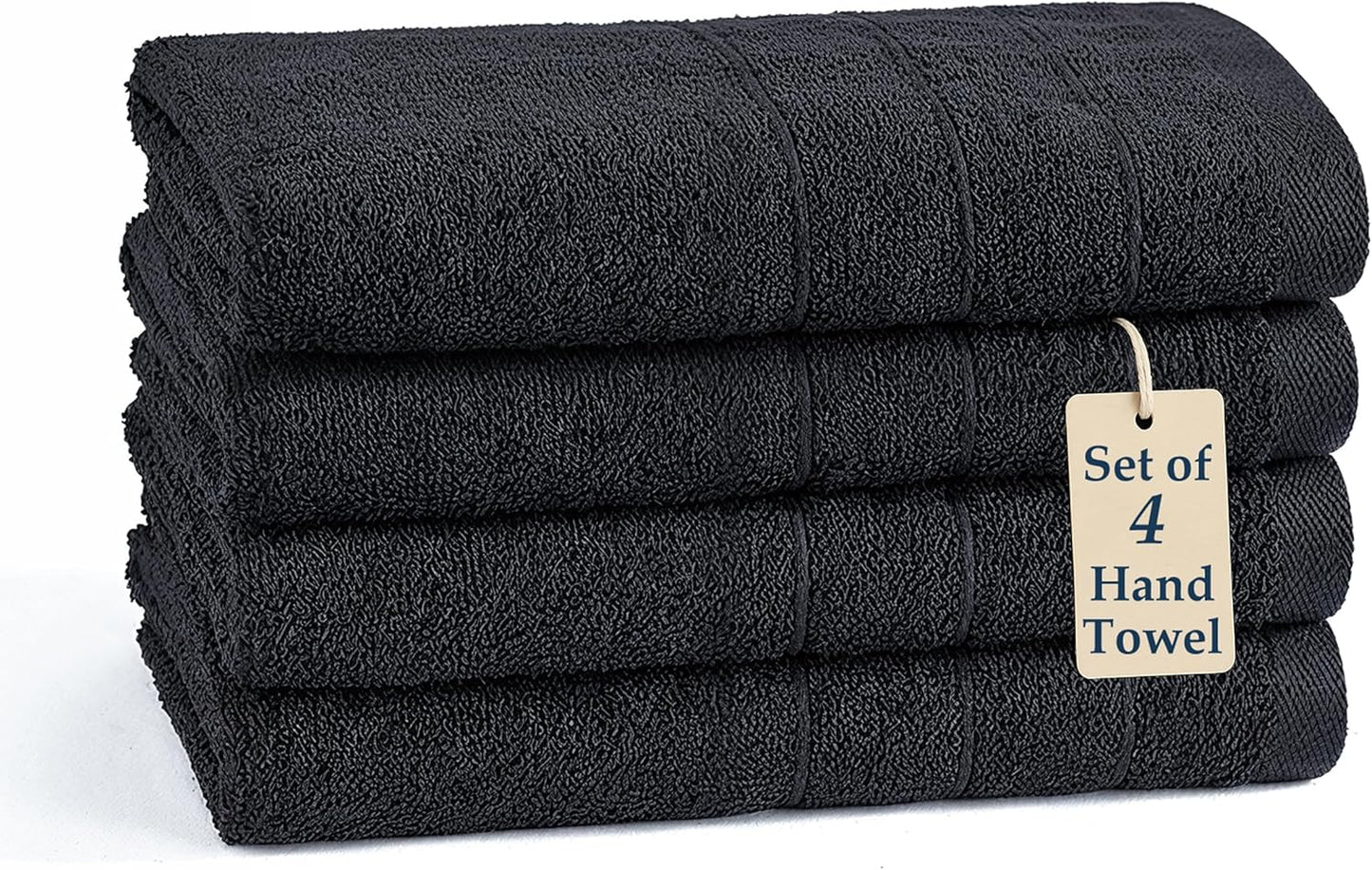 Casa Platino 4 Pack Hand Towels for Bathroom (16"x28") - Spa & Hotel Quality - 100% Cotton, Ring Spun - Quick Dry, Ultra Soft & Absorbent Black Hand Towels Set of 4 - Perfect for Everyday Use - Black