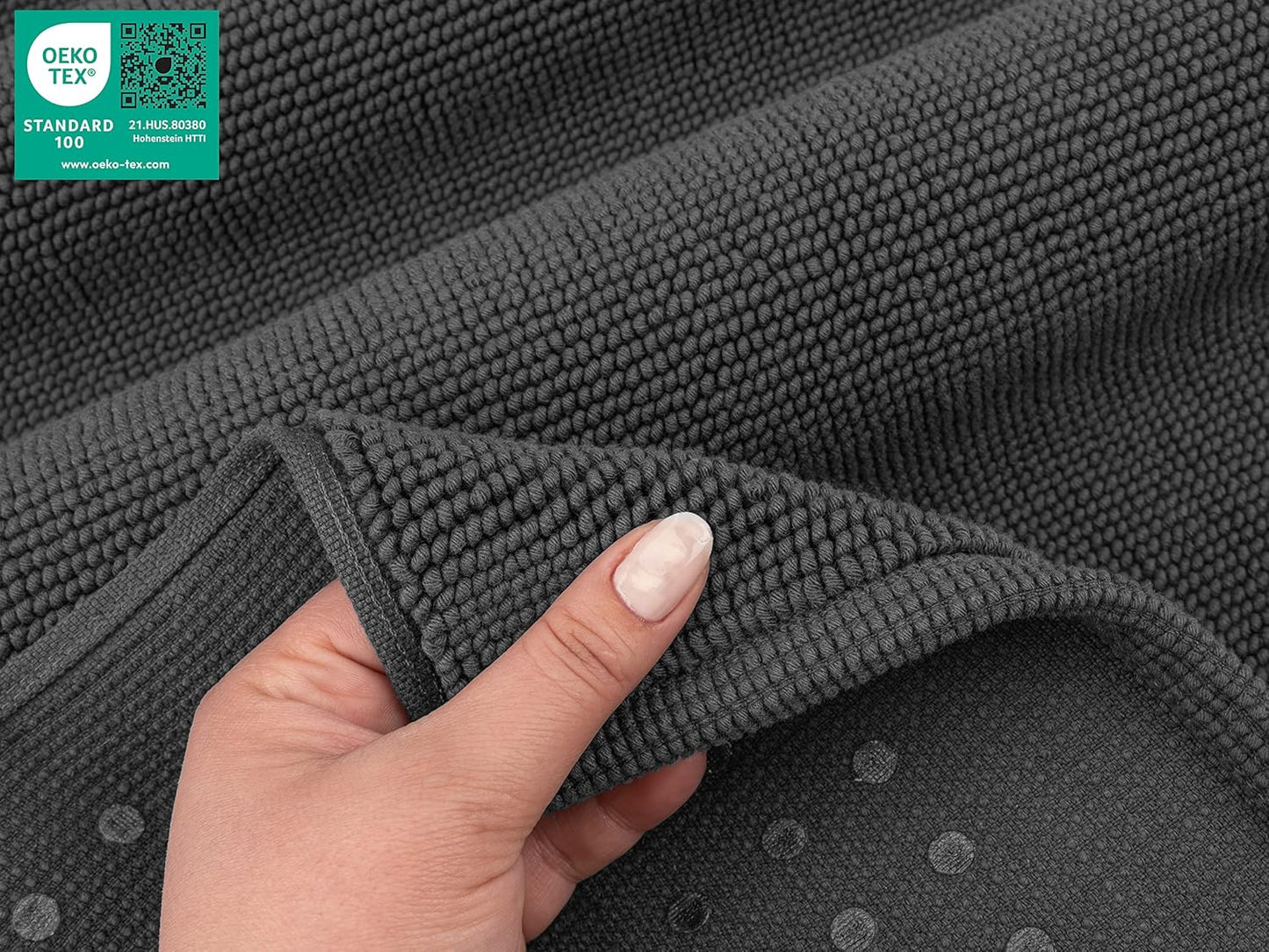 American Soft Linen Bath Rug, 20 in 34 in 100% Cotton Bath Mats Rugs for Bathroom, Slip Reducer Washable Shaggy Form Area Rugs, Gray Bath Rug