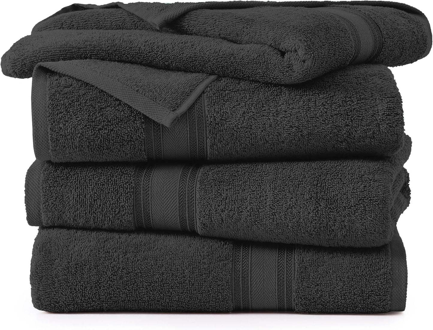 LANE LINEN Large Cotton Bath Sheets, Extra Large Quick Dry Towels, Zero Twist, 4 Piece Set, Super Soft, Highly Absorbent, Black