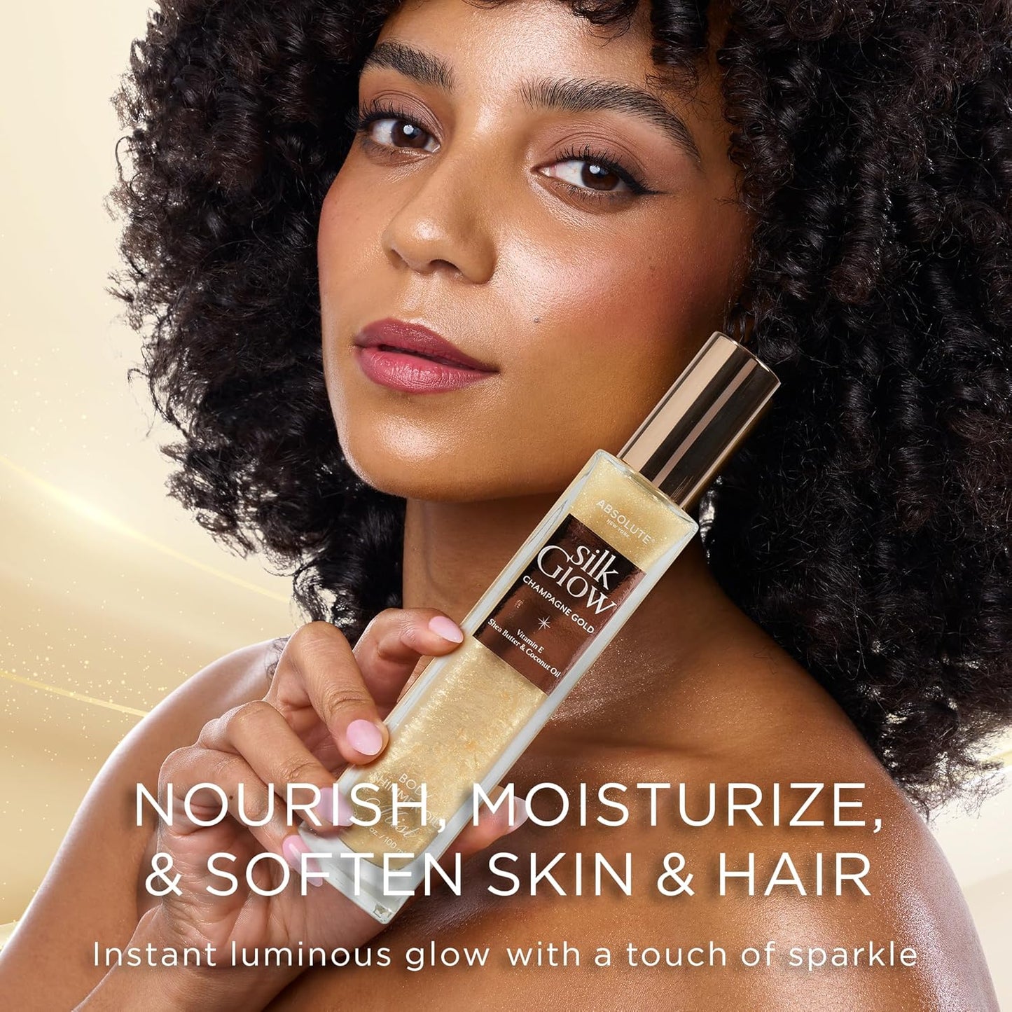 Absolute New York - Silk Glow Shimmer Mist Glow, Radiant, Shimmer Body & Face & Hair, Shea Butter, Coconut Oil, Vitamin E (SBGS02 Rose Gold Mist, 3.4 fl oz)