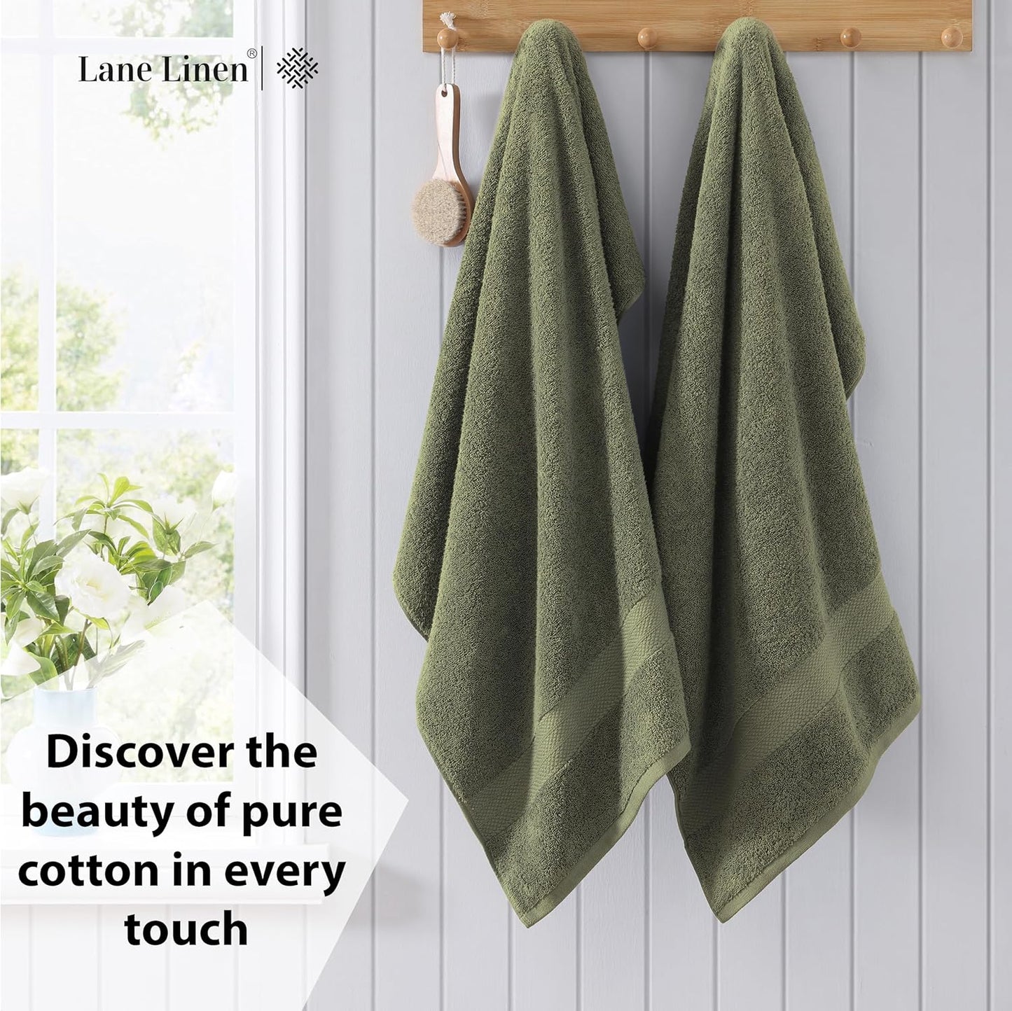 LANE LINEN 100% Cotton 2 Pack Bath Sheets (35"x66") - Ring Spun Cotton Extra Large Bathroom Towels - Quick Dry, Super Soft & Absorbent Oversized Bath Towels - Machine Wash in Cold Water - Oil Green
