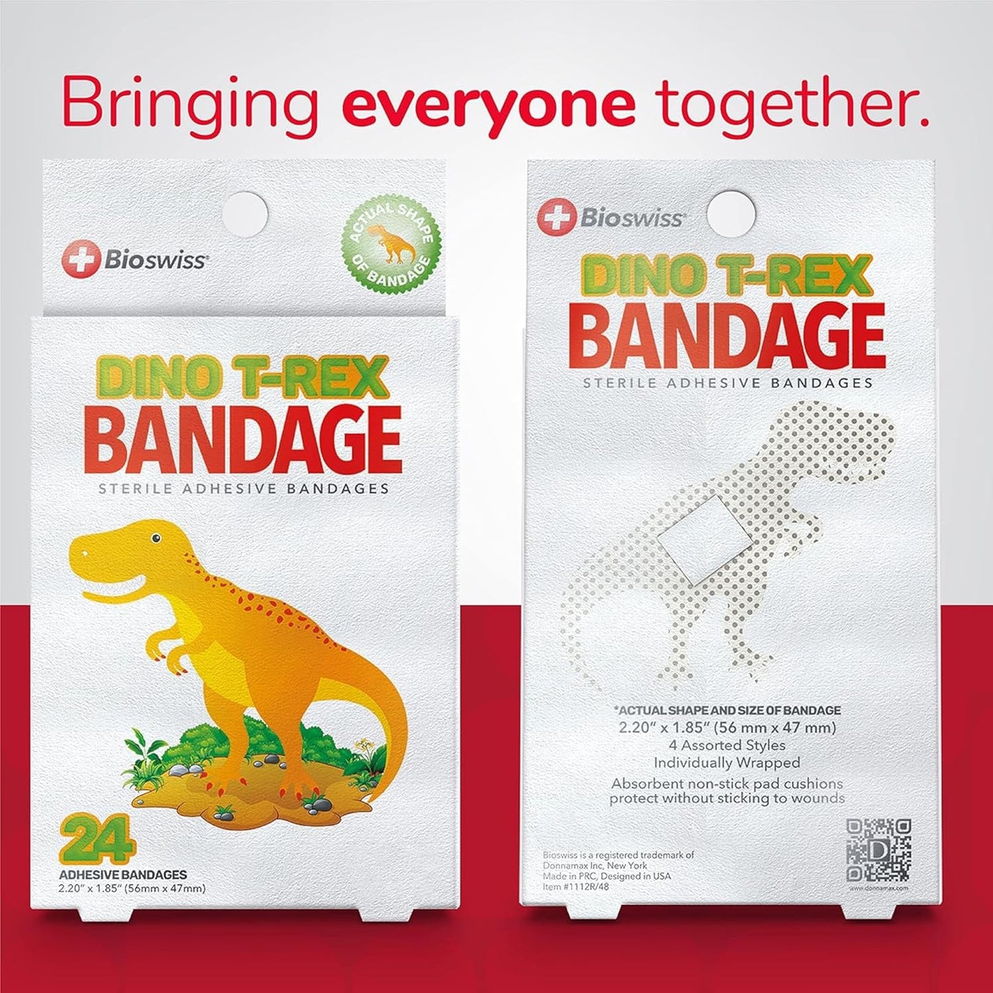 BioSwiss Kids Bandages, Dinosaur Shaped Self Adhesive Bandage Set, Latex Free, Sterile Wound Care, 24 Count