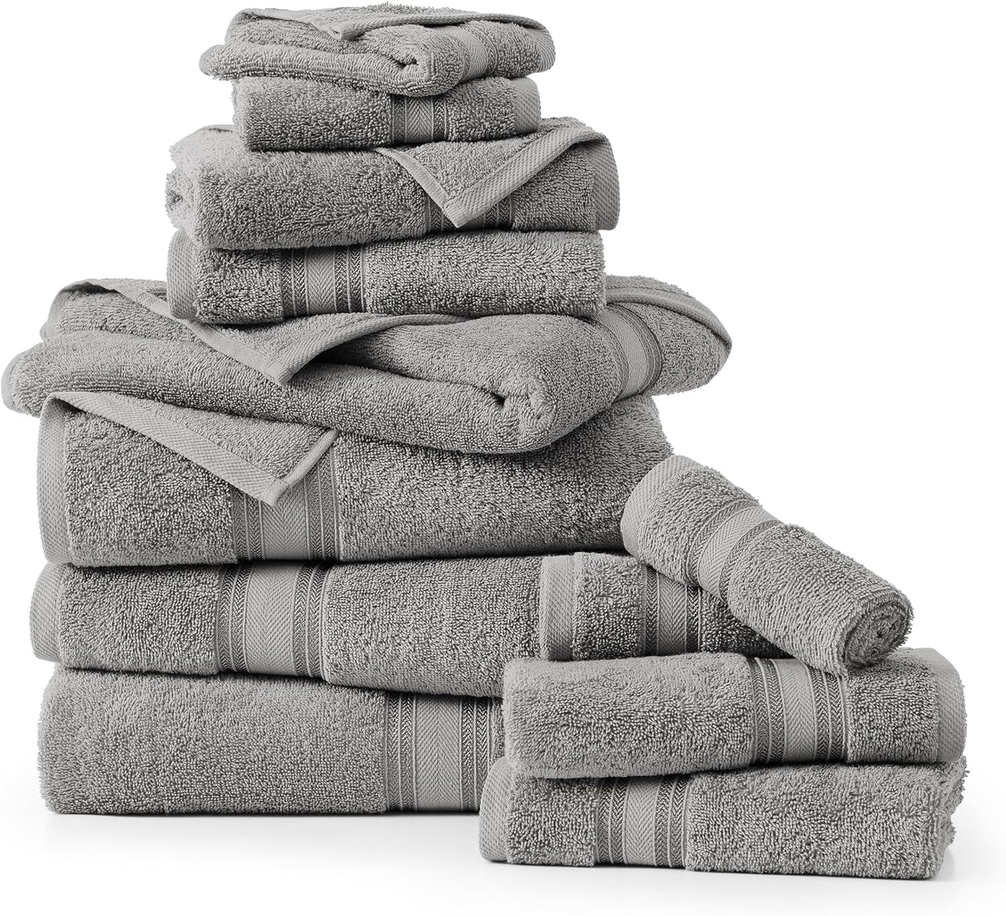 LANE LINEN Luxury Bath Towels Set - 12 Piece (4 Bath Towels, 4 Hand Towels, 4 Washcloths), 100% Cotton, Zero Twist, Super Soft & Extra Absorbent - Space Grey