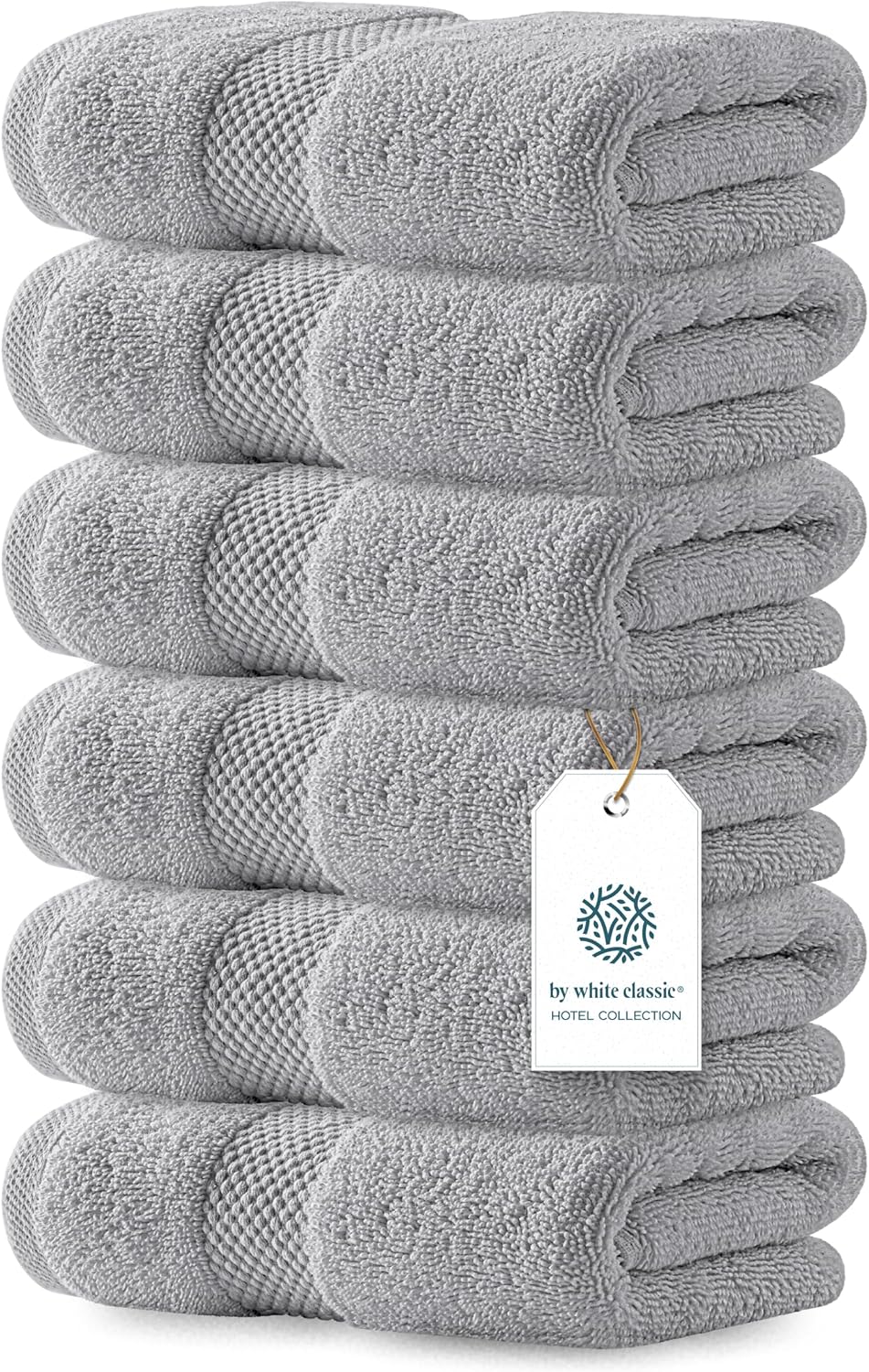 White Classic Luxury Dolphin Gray Hand Towels - Soft 100% Turkish Cotton | Highly Absorbent Hotel spa Bathroom Towel Collection | 16x30 Inch | Set of 6