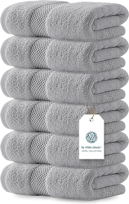 White Classic Luxury Dolphin Gray Hand Towels - Soft 100% Turkish Cotton | Highly Absorbent Hotel spa Bathroom Towel Collection | 16x30 Inch | Set of 6