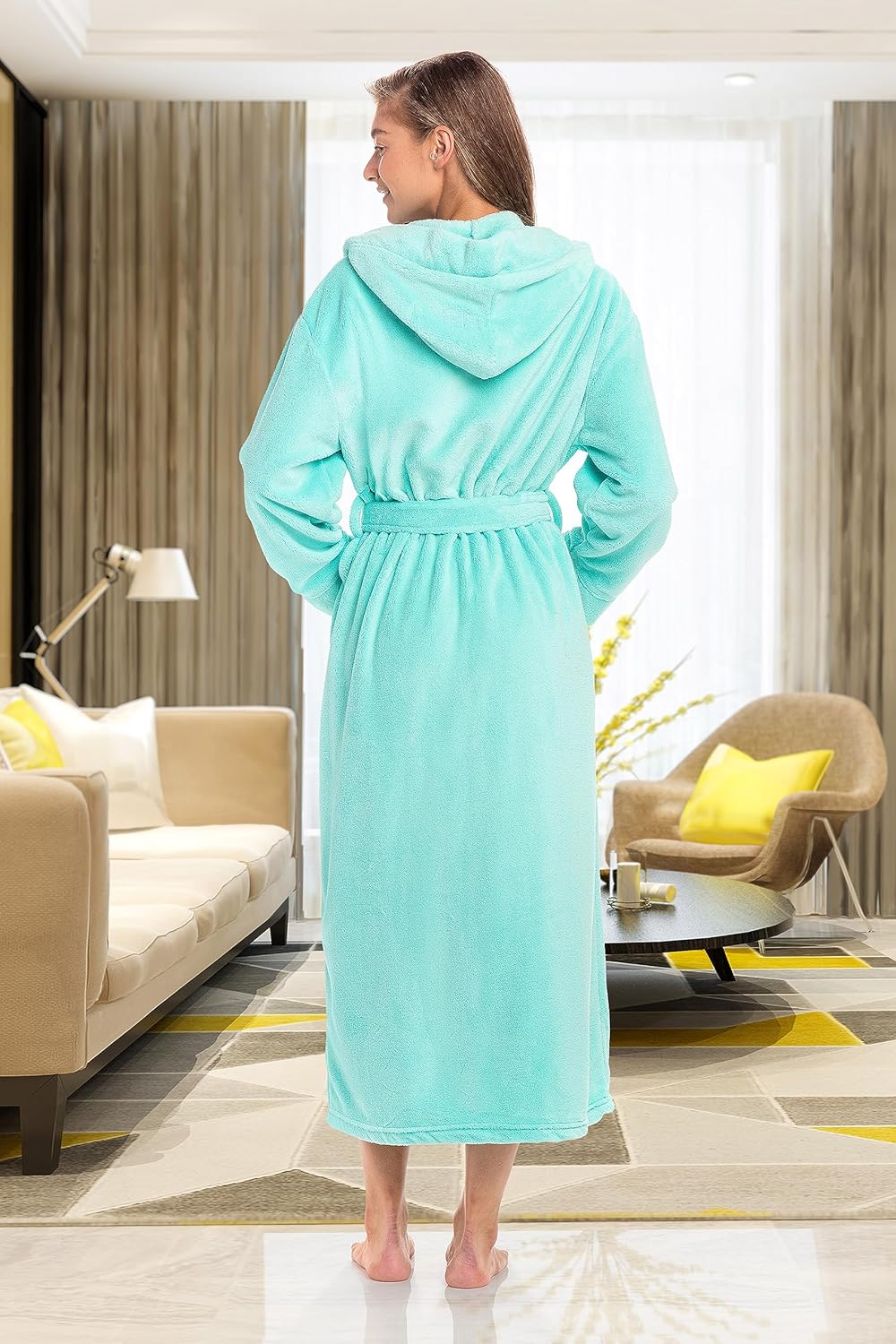 Alexander Del Rossa Womens Robe, Long Plush Bathrobe with Hood, Hooded Robes for Women Plus Size Bath Robe