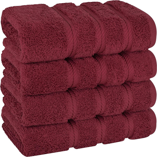 American Soft Linen Luxury Hand Towels for Bathroom, 600 GSM 100% Cotton Turkish 4 Piece Hand Towel Set, 600 GSM Hand Face Towels for Kitchen, Bordeaux Red Hand Towels