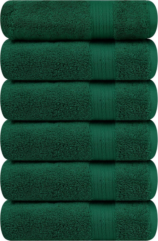 Ample Decor Hand Towel 18 X 28 Inch 600 GSM 100% Cotton Soft Premium Quality, for Hotel, Bathroom, Spa, Daily Use, Gym - Green - Pack of 6