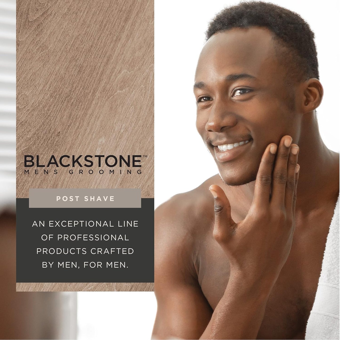 Blackstone Men's Grooming Post Shave Moisturizer with Tea Tree Oil, Shea Butter, Vitamin E, & Aloe | Soothing Cooling Balm | Cruelty & Paraben Free | Made in USA | Sandalwood (6 oz)