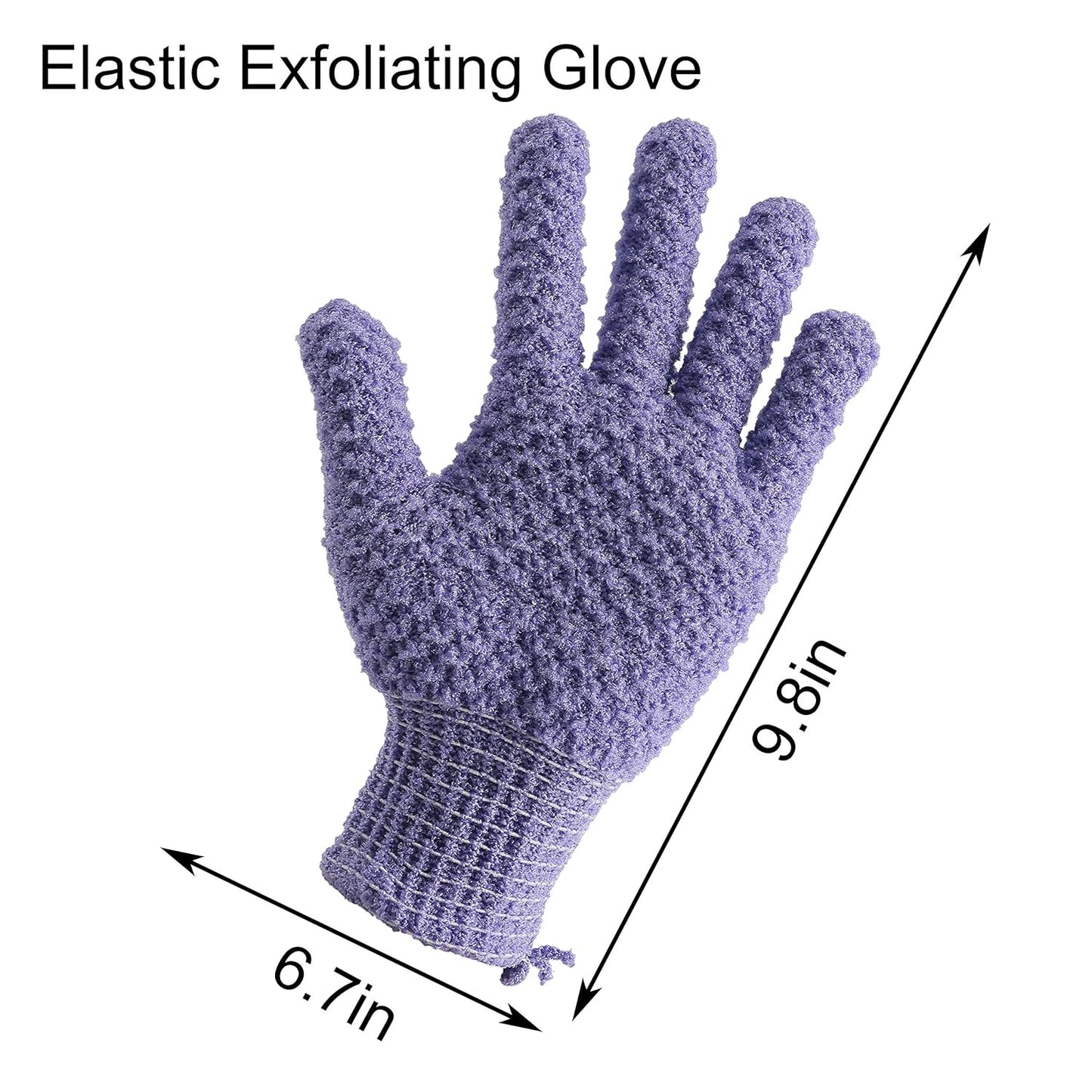 Bath Exfoliating Gloves Scrub - 4 pcs(2 pairs) Lengthened and Large Exfoliating Scrubbing Gloves for Shower, Spa, Massage - Scrub Exfoliating Mitts for Body, Face, Hand （Purple and Beige）