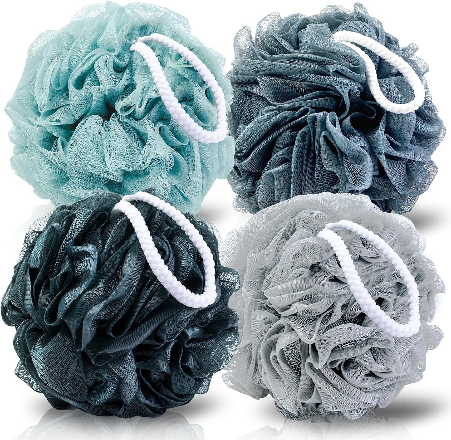 Loofah Sponge XXL-100g 4 Pack, Bath Sponge Soft Mesh Shower Puff Loofah for Men, Exfoliating Body Scrubber for Women, Shower Accessories (Blue Gray)