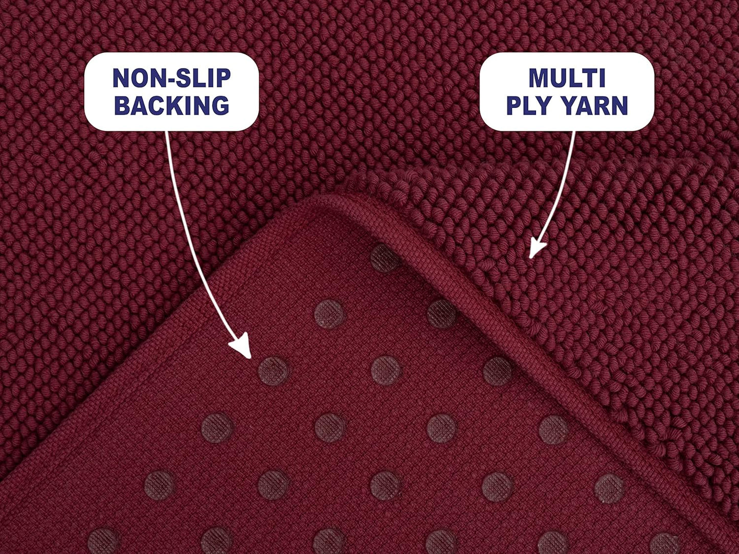 American Soft Linen Bath Rug, 20 in 34 in 100% Cotton Bath Mats Rugs for Bathroom, Slip Reducer Washable Shaggy Form Area Rugs, Burgundy Red Bath Rug