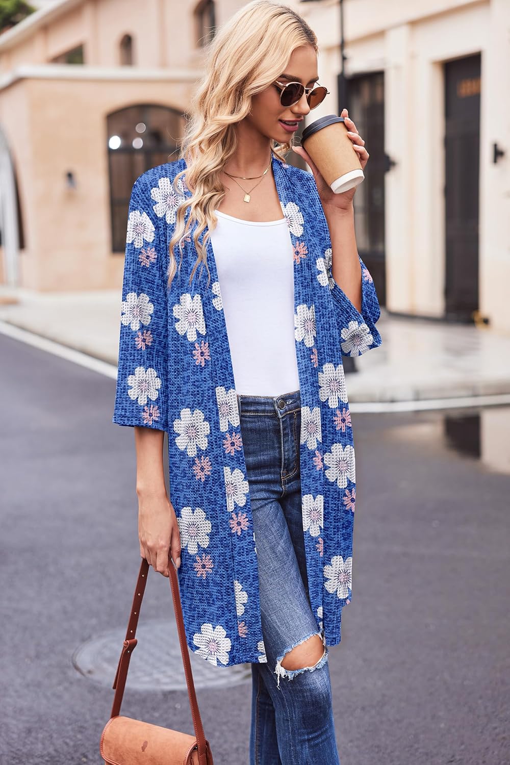 Ekouaer Robes for Women Waffle Knit Bathrobe Soft Lightweight Knee Length Loungewear S-XXL