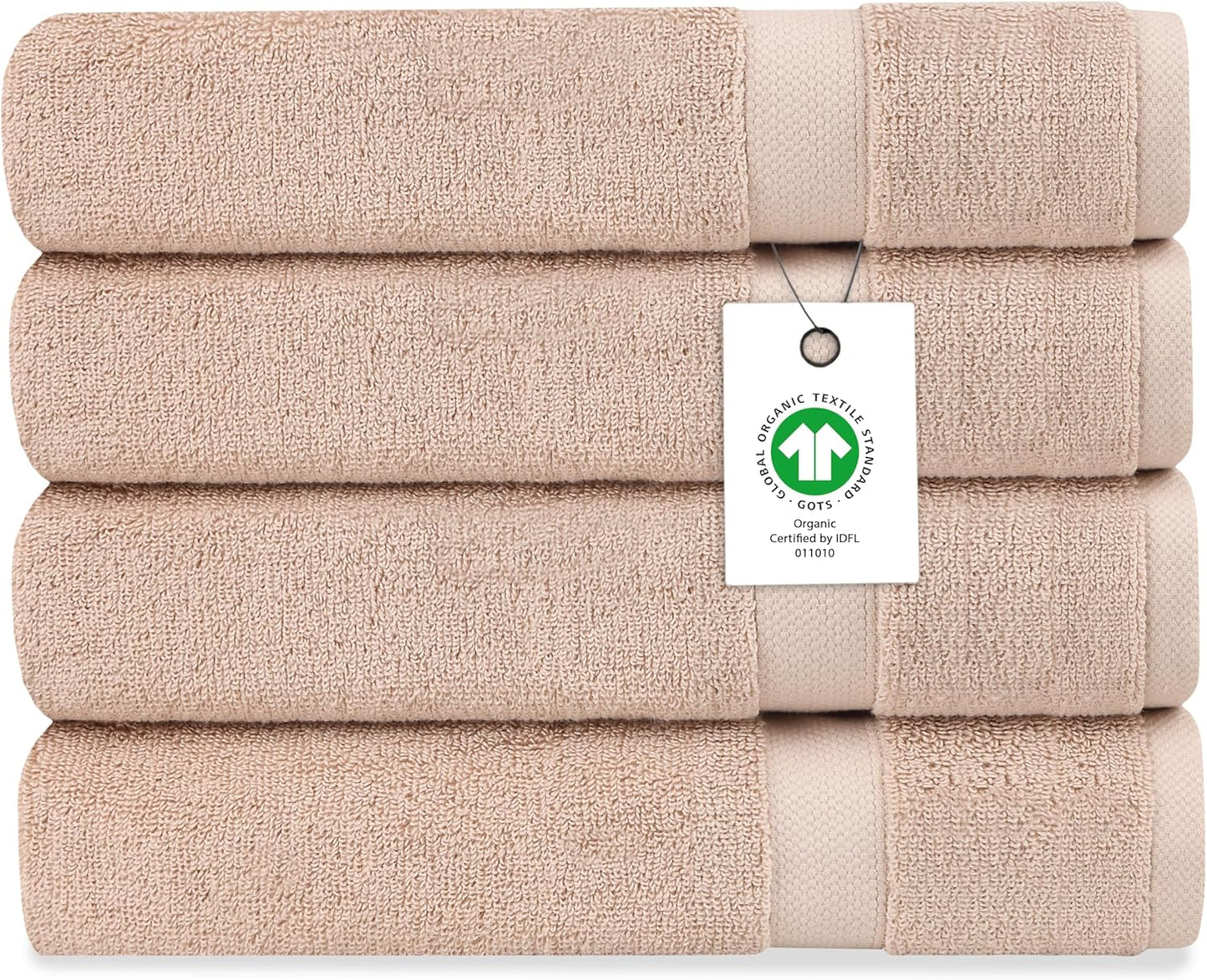 Delara Organic Cotton Luxuriously Plush Bath Towel Pack of 4 | GOTS & OEKO-TEX Certified | Premium Hotel Quality Towels | Feather Touch Technology|650 GSM Long Staple|Soft, Quick Dry & Ultra-Absorbent