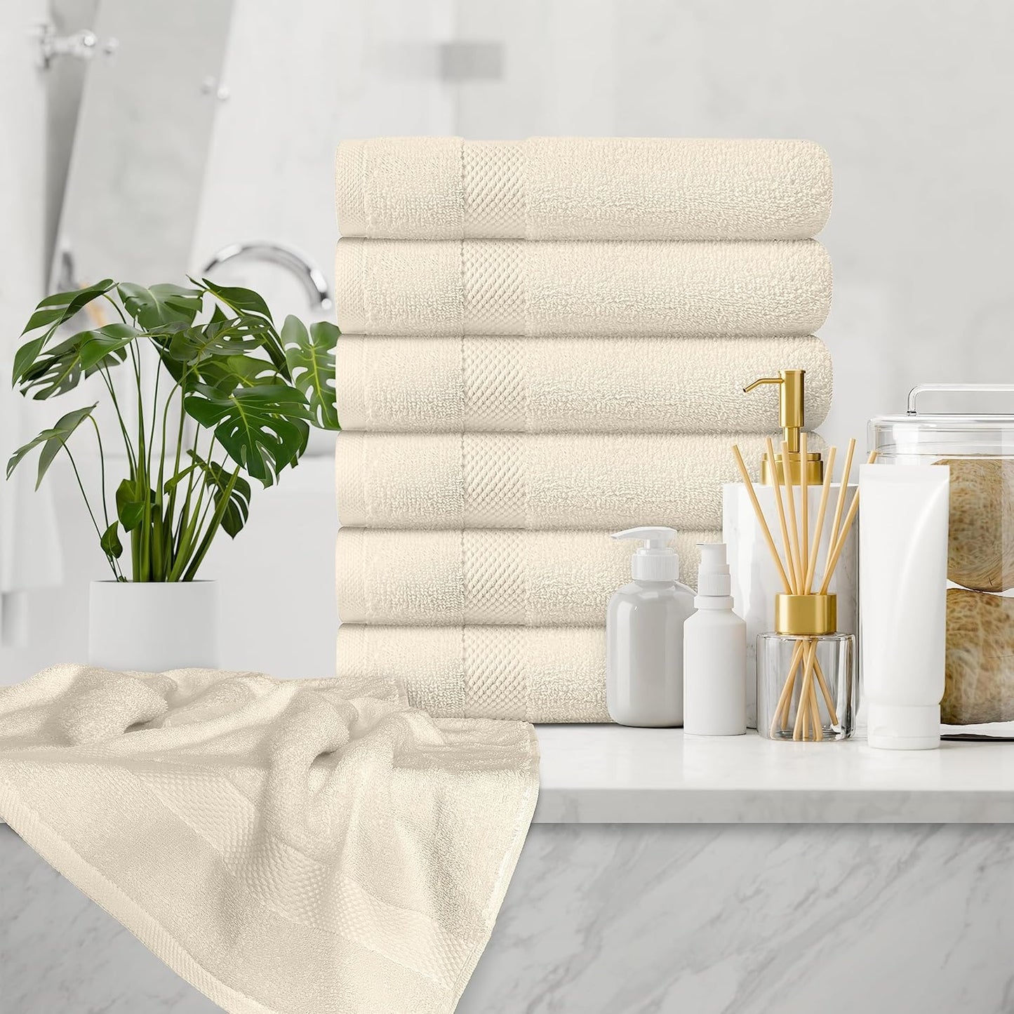 White Classic Luxury Ivory Hand Towels - Soft 100% Turkish Cotton | Highly Absorbent Hotel spa Bathroom Towel Collection | 16x30 Inch | Set of 6