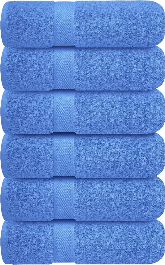 Infinitee Xclusives Blue Hand Towels for Bathroom - Set of 6 (16x28 inches) 600 GSM, 100% Cotton Ultra Soft, Quick Drying, Hotel Quality Hand Towel Set (Eloquent Blue)