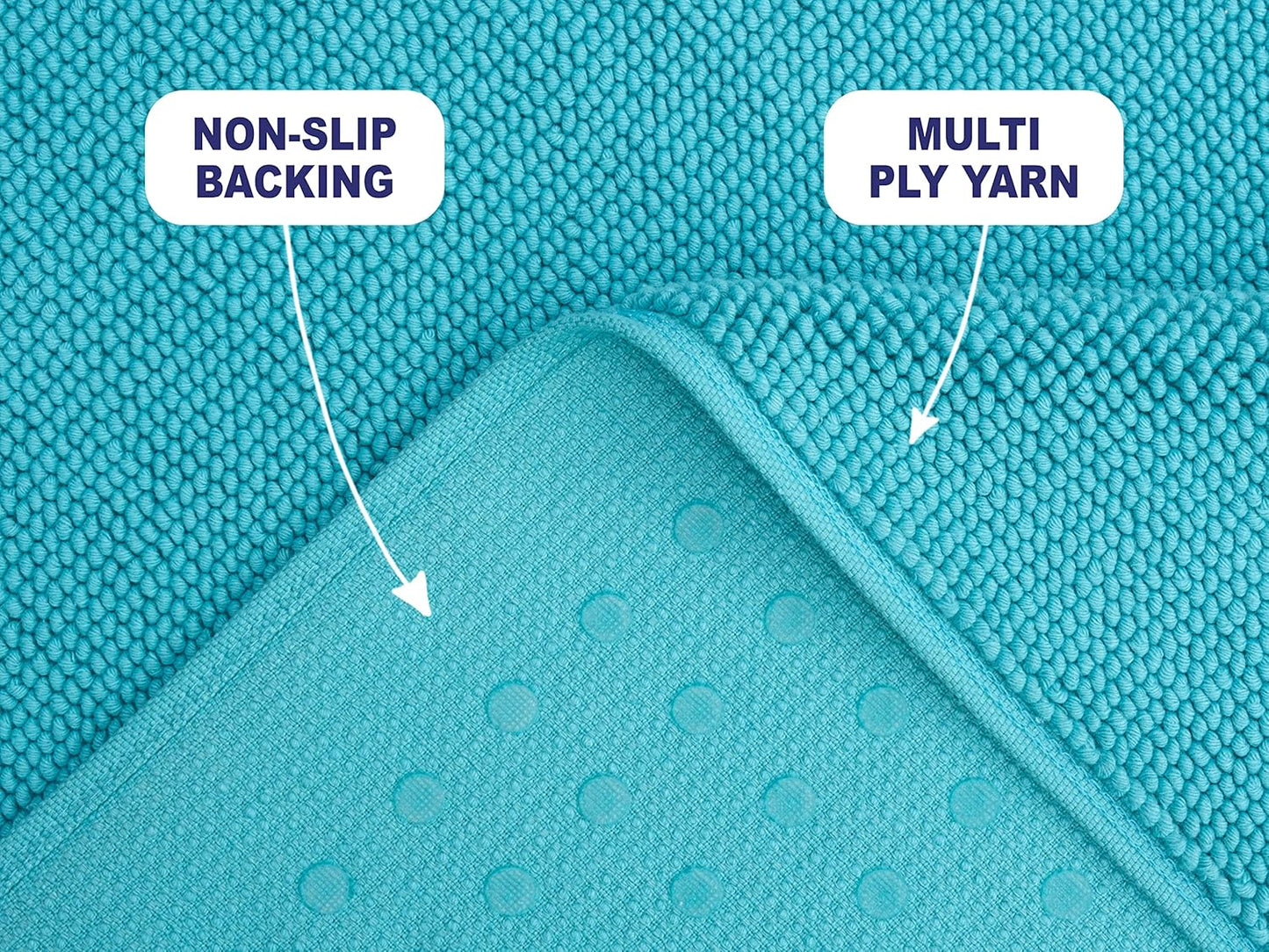 American Soft Linen Bath Rug, 17 in 24 in 100% Cotton Bath Mats Rugs for Bathroom, Slip Reducer Washable Shaggy Form Area Rugs, Turquoise Blue Bath Rug