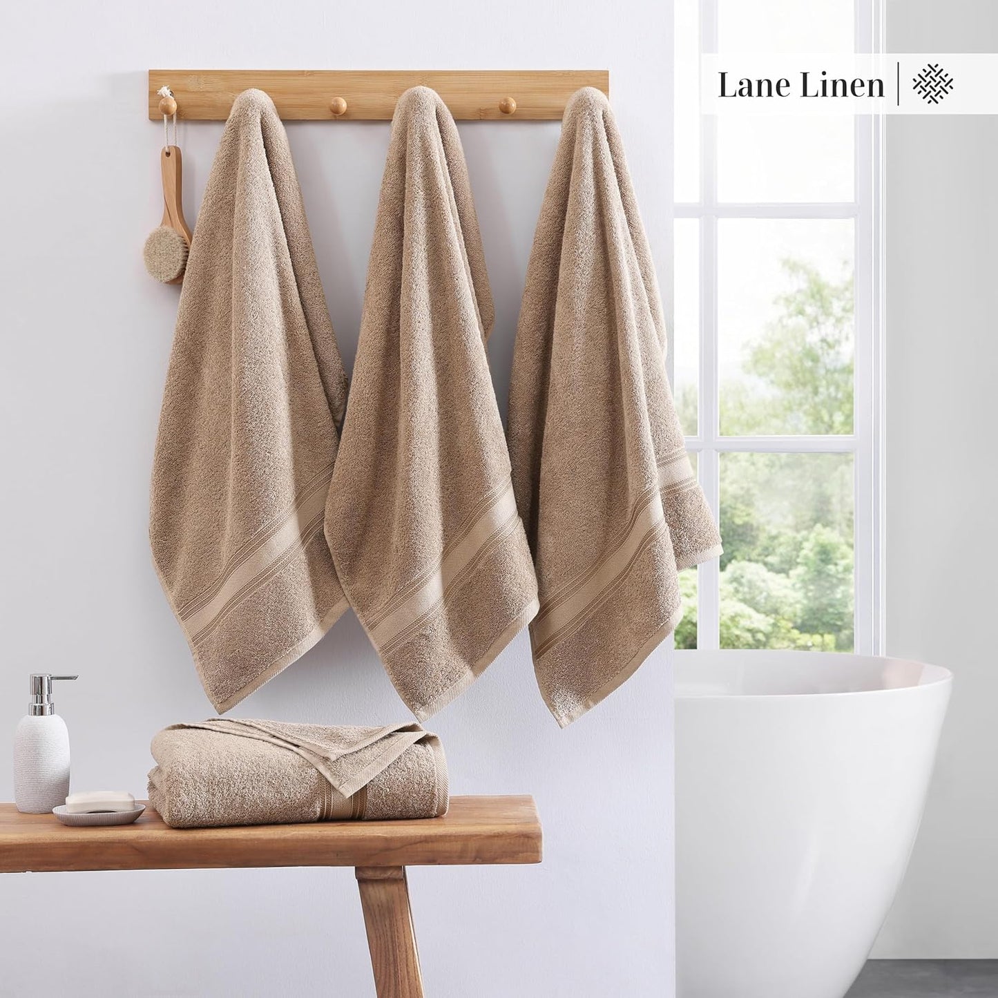 LANE LINEN 100% Cotton Bath Towels Set of 4 (30"x60") - Zero Twist, Cotton Bathroom Towel Sets - Quick Dry, Highly Soft & Absorbent Large Shower Towels for Bathroom - Sustainabaly Produced - Taupe