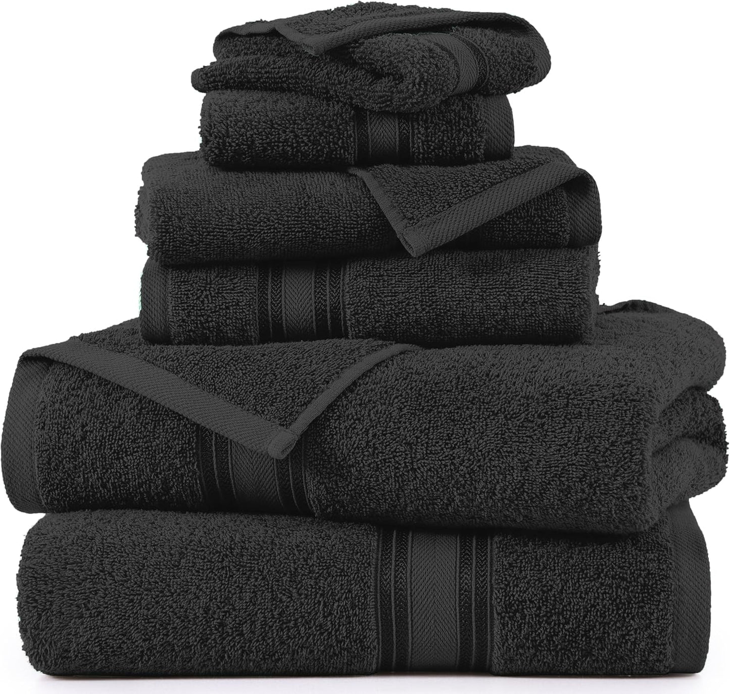 Lane Linen Luxury Bath Towels Set - 6 Piece Set, 100% Cotton Bathroom Towels, Zero Twist, Quick Dry Shower Towels, Absorbent Bath Towel, Super Soft, 2 Bath Towels, 2 Hand Towels, 2 Wash Cloths - Black