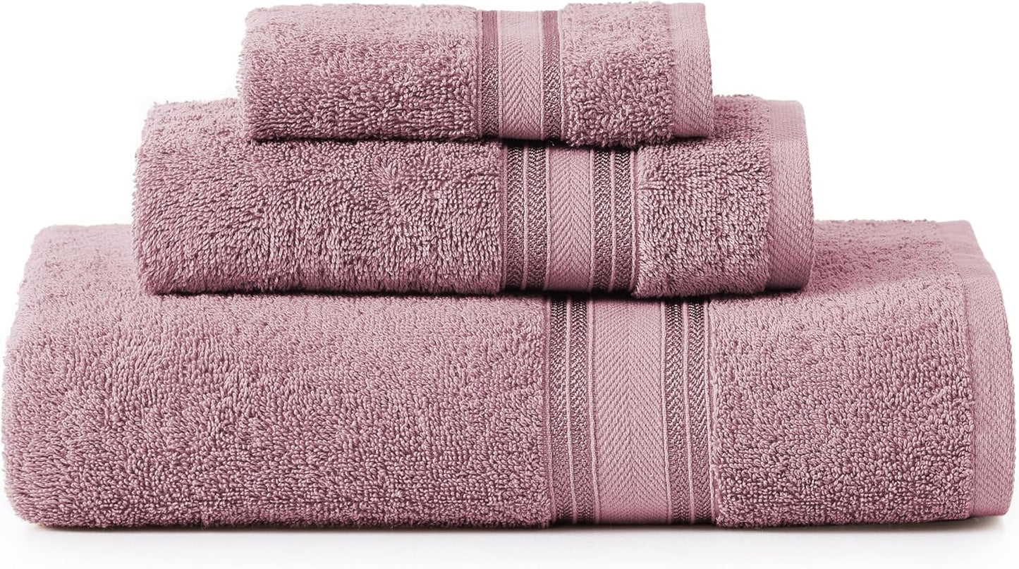 LANE LINEN Luxury Bath Towels Set - 3 Piece Set, 100% Cotton Bathroom Towels, Zero Twist, Quick Shower Towels, Absorbent Bath Towel, Soft, 1 Bath Towel, 1 Hand Towel, 1 Wash Cloths - Wishful Mauve