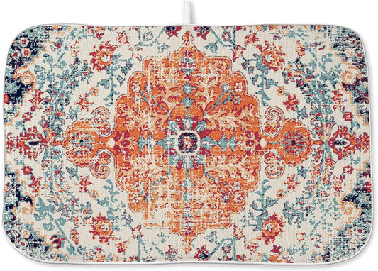 Orange Dish Drying Mat for Kitchen Counter, 18x24 Inch Burn Orange Boho Style Absorbent Dish Drying Pad Heat Resistant Mat Coffee Bar Mat Dish Drainer Rack Mat