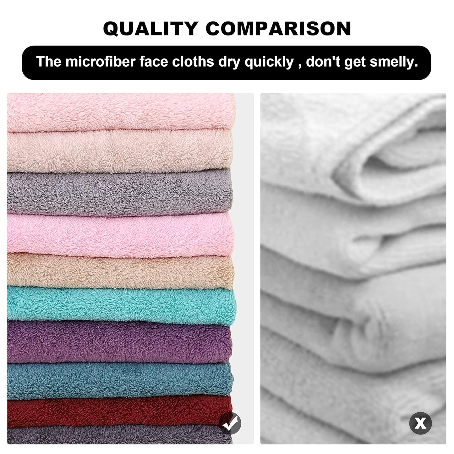 MOONQUEEN Microfiber Facial Cloths Fast Drying Washcloth 12 Pack - Premium Soft Makeup Remover Cloths - Multicolored