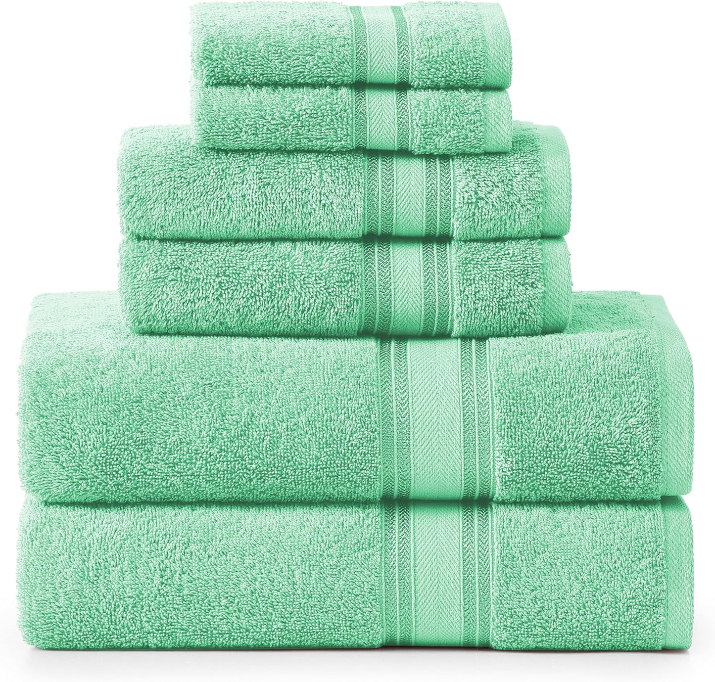LANE LINEN Luxury Bath Towels Set - 6 Piece Set, 100% Cotton Bathroom Towels, Zero Twist, Quick Dry Soft Absorbent Shower 2 Bath Towel, 2 Hand Towel, 2 Wash Cloths - Aqua Sky