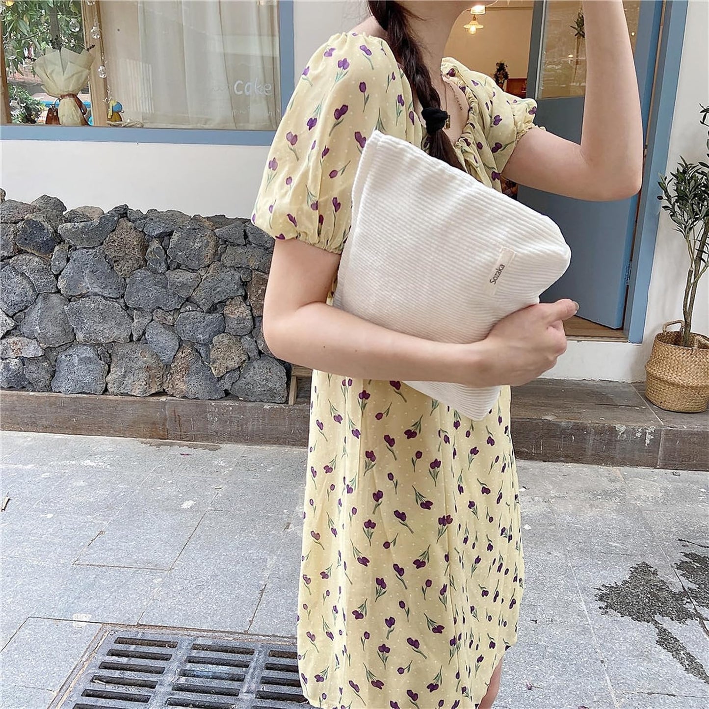 Cosmetic Bags for Women - Corduroy Cosmetic Bag Aesthetic Women Handbags Purses Smile Dots Makeup Organizer Storage Makeup Bag Girls Case Bags (Pure Milky white)