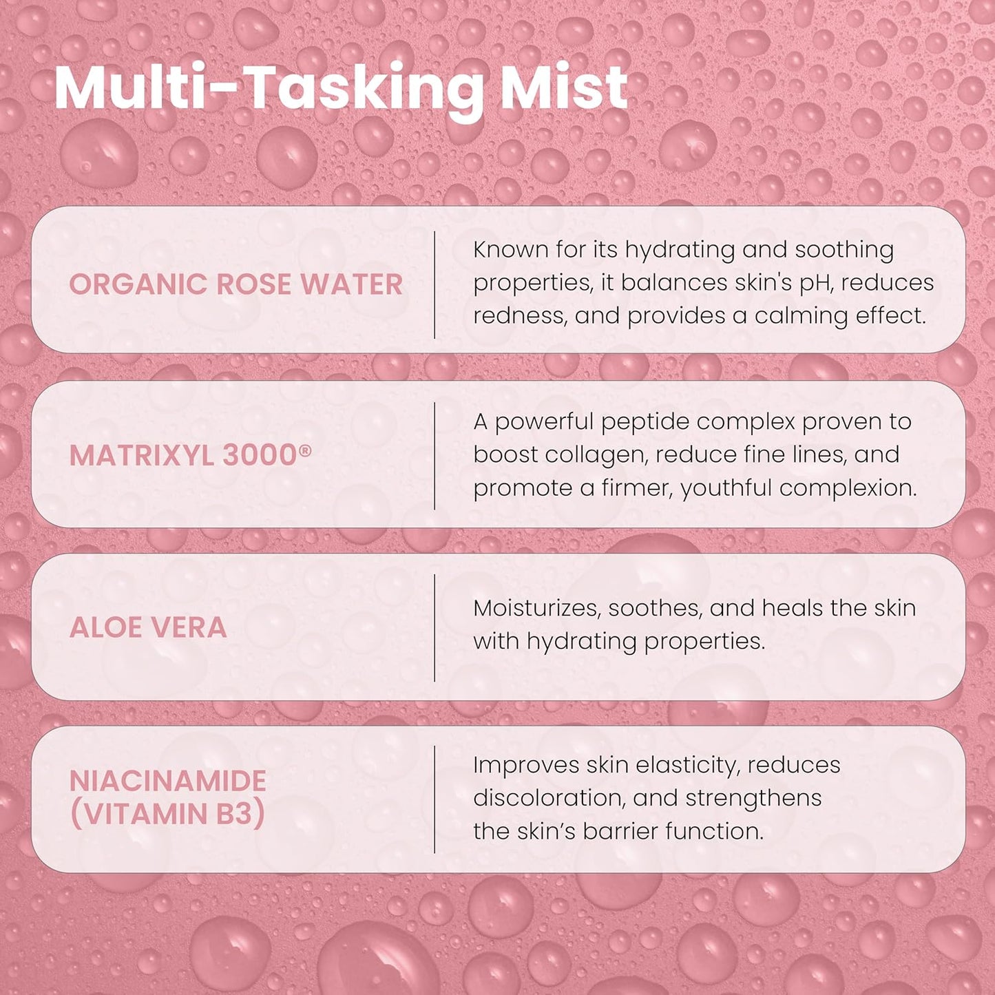 Rose Water Spray for Face with Matrixyl 3000 - Organic Rosewater Face Mist with Aloe Vera & Hyaluronic Acid - Hydrating, Reduces Fine Lines, Boosts Collagen Production, & Soothes Skin - 4 Fl Oz