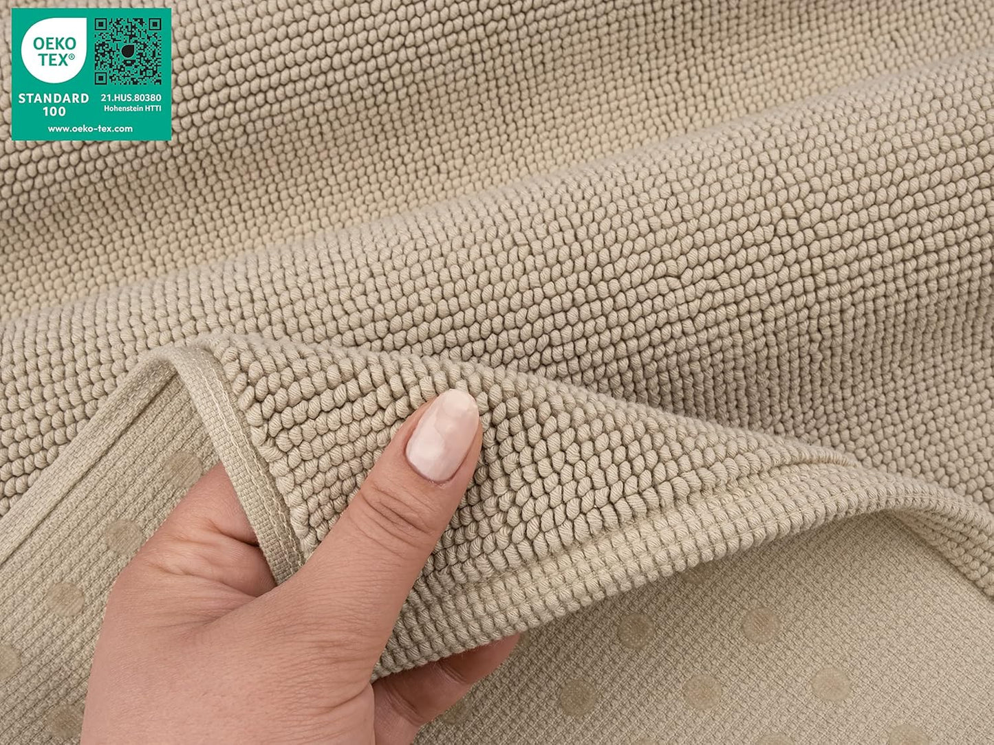 American Soft Linen Bath Rug, 17 in 24 in 100% Cotton Bath Mats Rugs for Bathroom, Slip Reducer Washable Shaggy Form Area Rugs, Beige Bath Rug